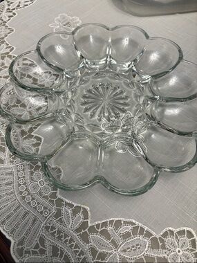 Vintage Clear Glass Flower Serving Platter - Home Dining
